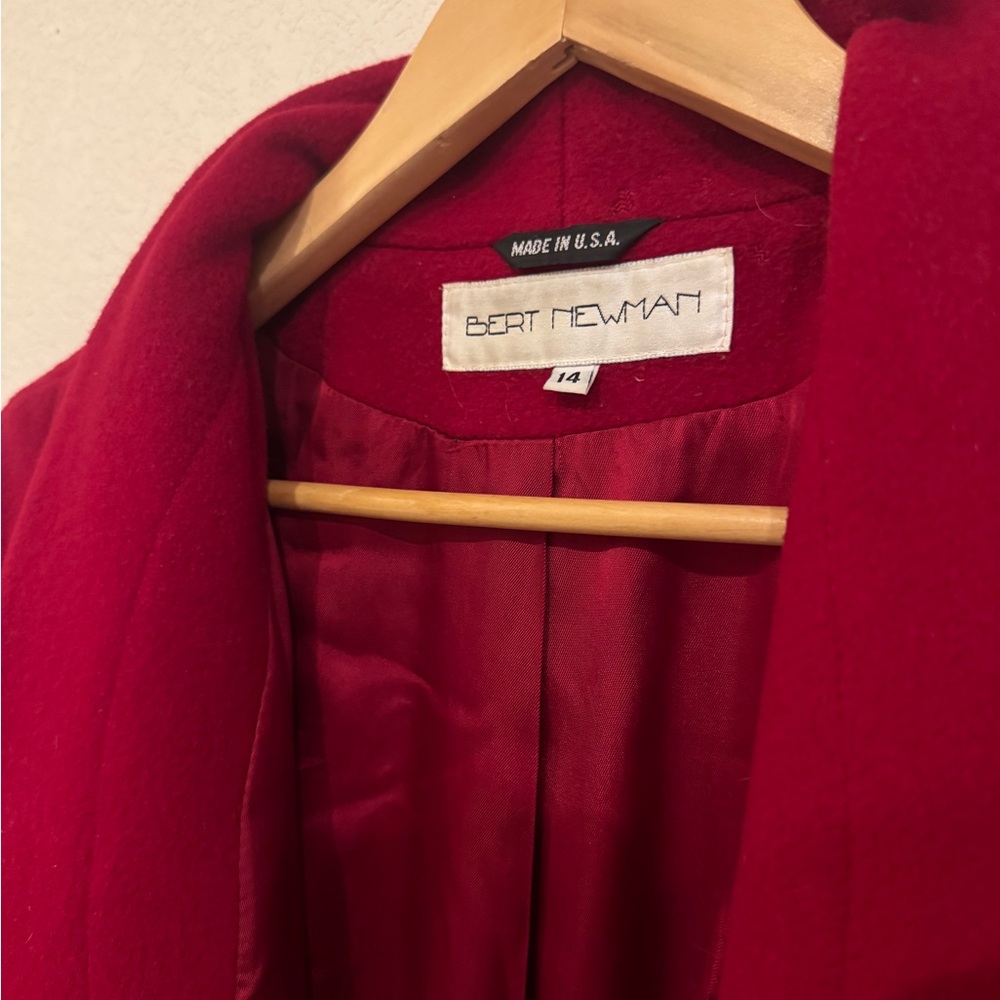 VINTAGE‎ Bert Newman Red Wool Coat Womens 14 Vintage Neiman Marcus Long Coat - Picture 3 of 6